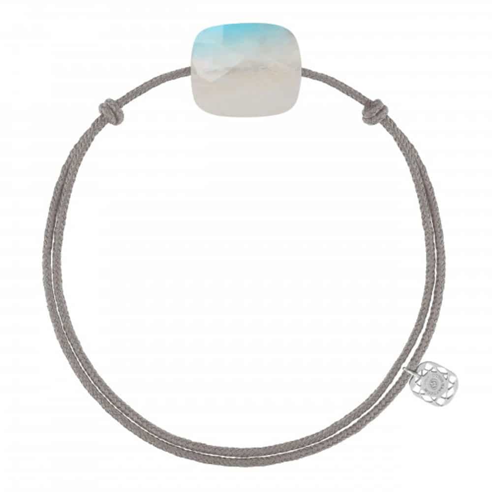 Friandise Oversize bracelet cordon gris et coussin pierre de lune arc-en-aciel