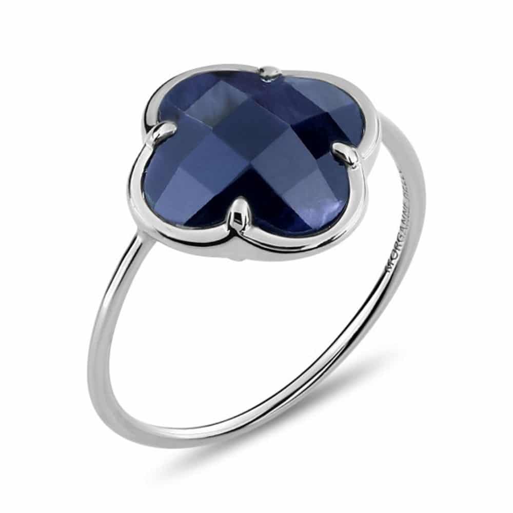 Victoria bague en or blanc sertie d’une Pietersite taille trèfle