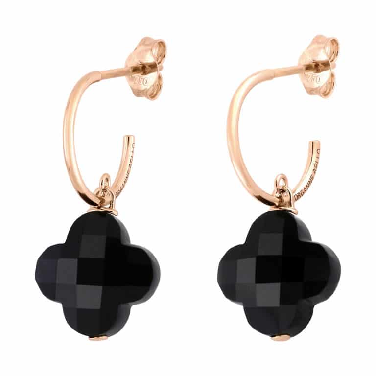 Morganne Bello - 750 pink gold small hoop candy with onyx clovers