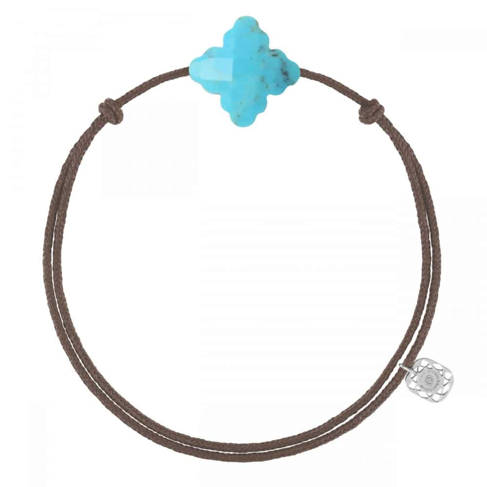 Baroque bracelet cordon taupe et turquoise