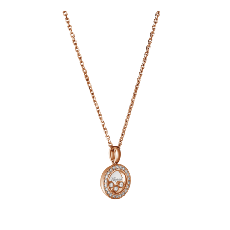 Chopard - Happy diamonds collier en or rose 750, pendentif rond sertie 22 diamants et 3 diamants mobiles