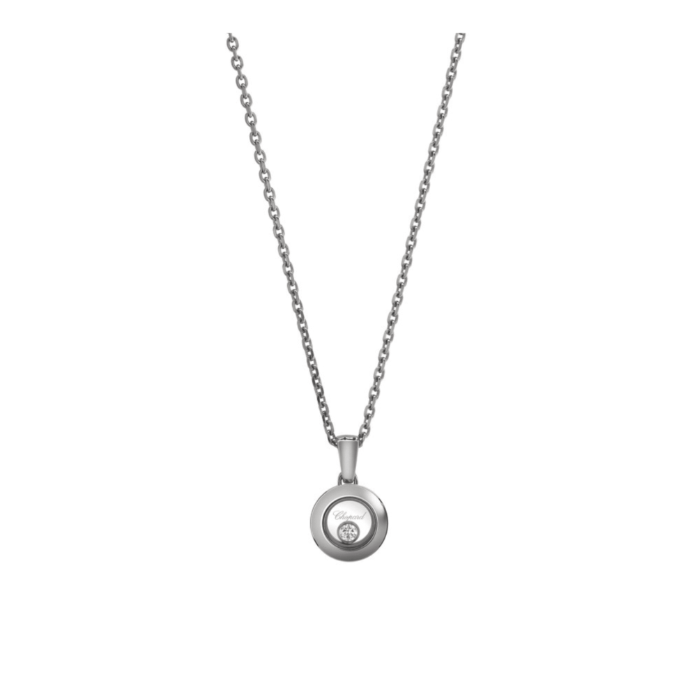 Happy Diamonds collier en or blanc 750, pendentif rond avec un diamants mobile
