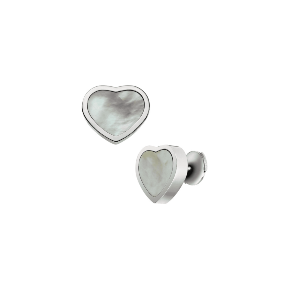 Happy Hearts boucles d’oreilles en or blanc en forme de coeur avec de la nacre