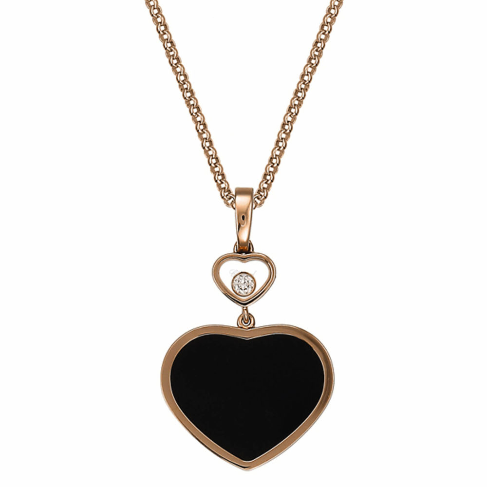 Happy Hearts collier en or rose motif cœurs avec onyx et un diamant mobile