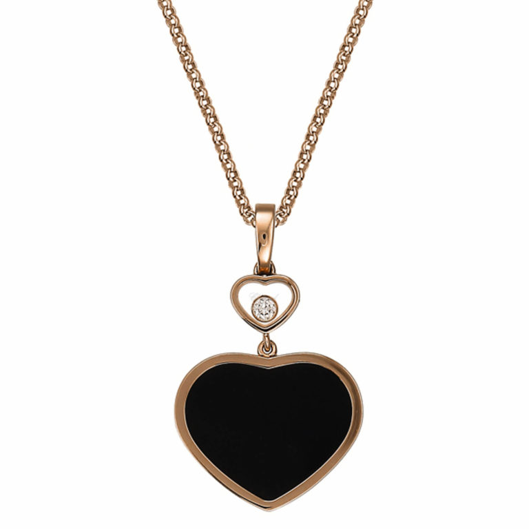 Chopard - Happy Hearts collier en or rose motif cœurs avec onyx et un diamant mobile