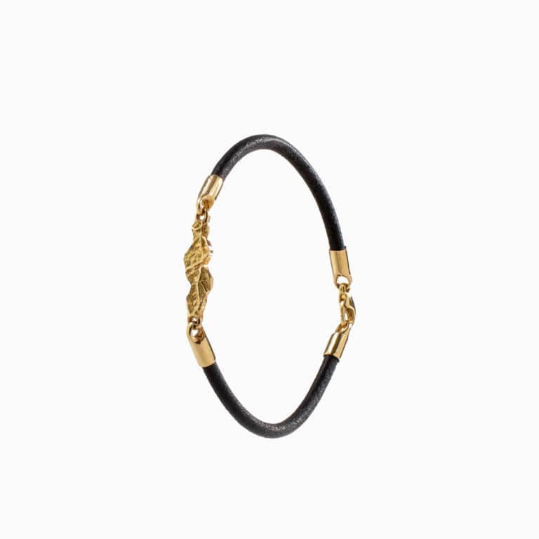 Michel H - Arizona Bracelet en cuir brun avec fermoir mousqueton et motif central en or jaune