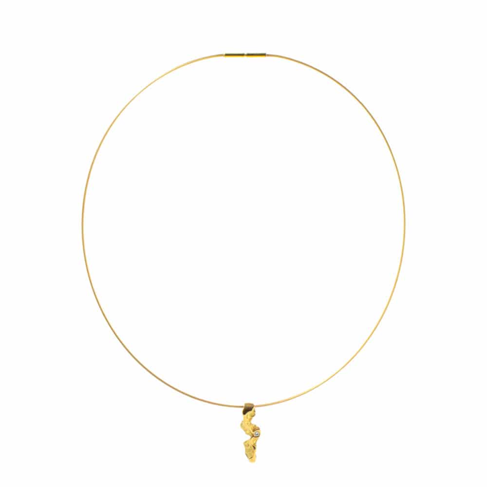 Paita pendentif en or jaune serti d’un diamant avec collier rigide cable or jaune