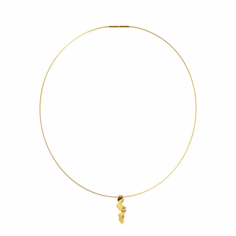Michel H - Paita pendentif en or jaune serti d’un diamant avec collier rigide cable or jaune
