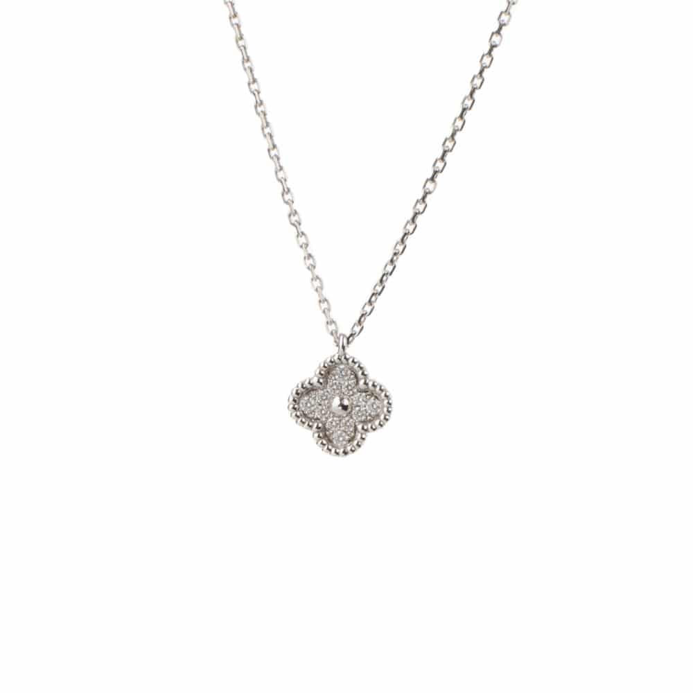 Sweet Alhambra collier en or blanc avec pendentif motif trèfle serti de diamants
