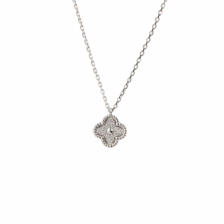 Van Cleef&Arpels - Sweet Alhambra necklace in white gold with clover motif pendant set with diamonds