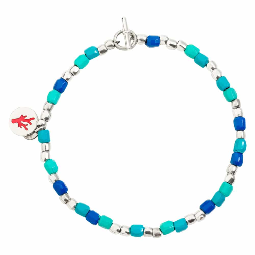 Granelli Ténaka recycled plastic blue, silver plate with coral in red enamel