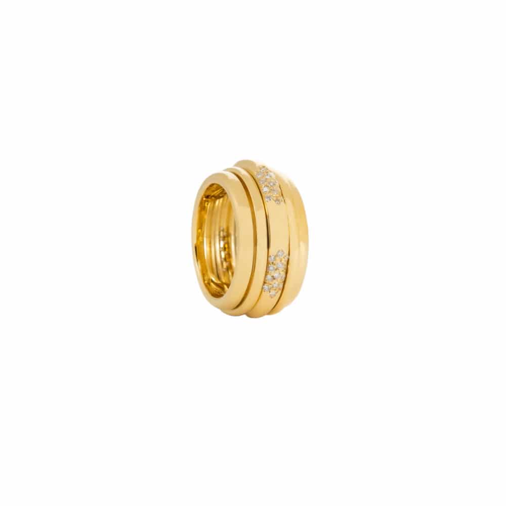 Possession bague en or jaune 750, 3 anneaux mobiles serti de 65 diamants