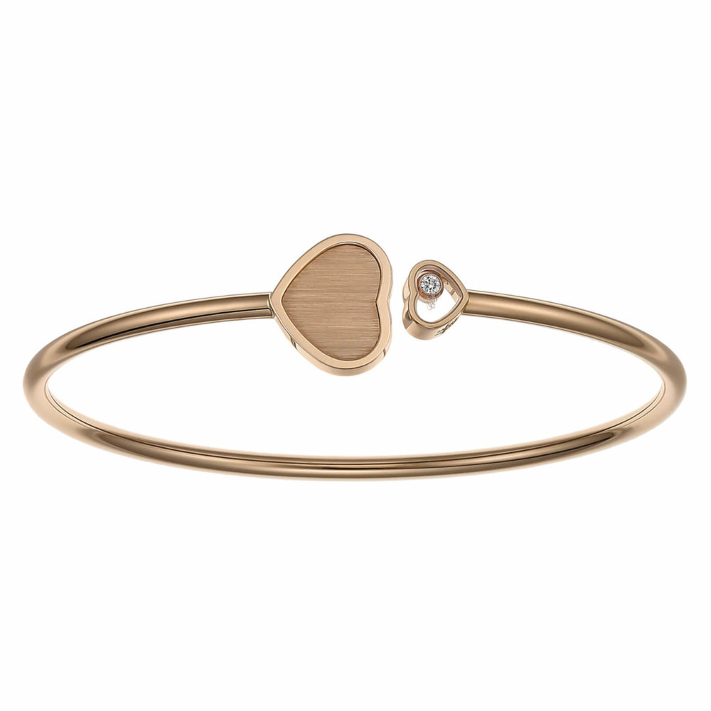 Happy Hearts James Bond 007 edition bracelet in pink and a heart with a moving diamond and a heart in rose gold