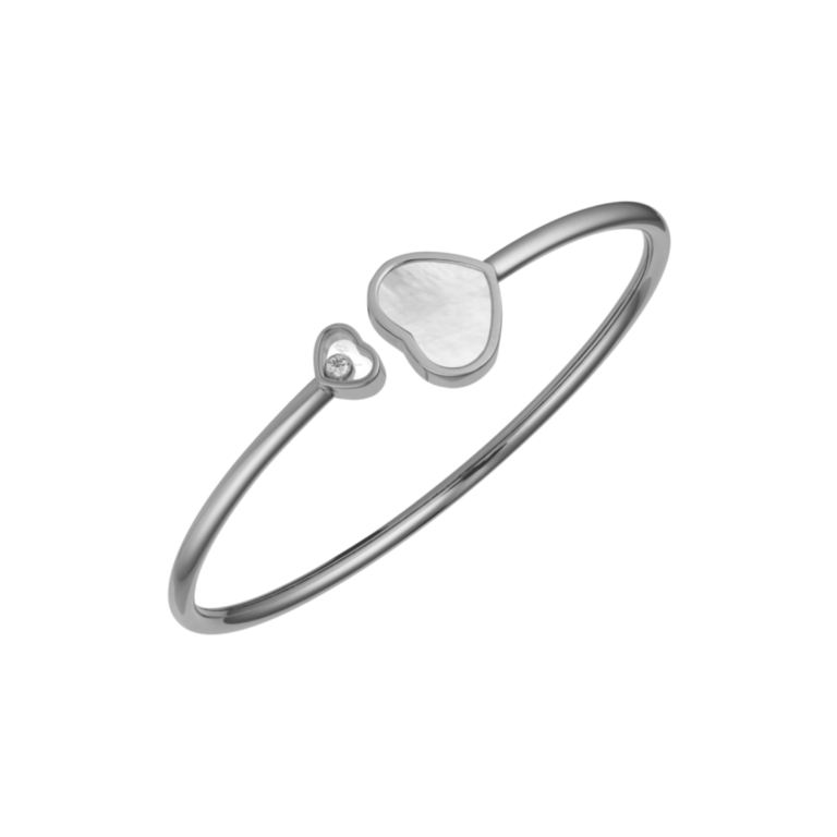 Chopard - Happy Hearts, bracelet en or blanc avec un coeur nacre et un coeur avec un diamant mobile