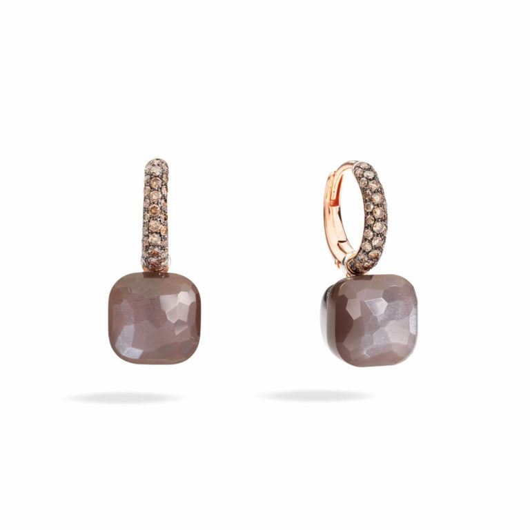 Pomellato - Nudo Chocolate boucles d’oreilles en or rose serties de deux pierres de lune brunes foncées