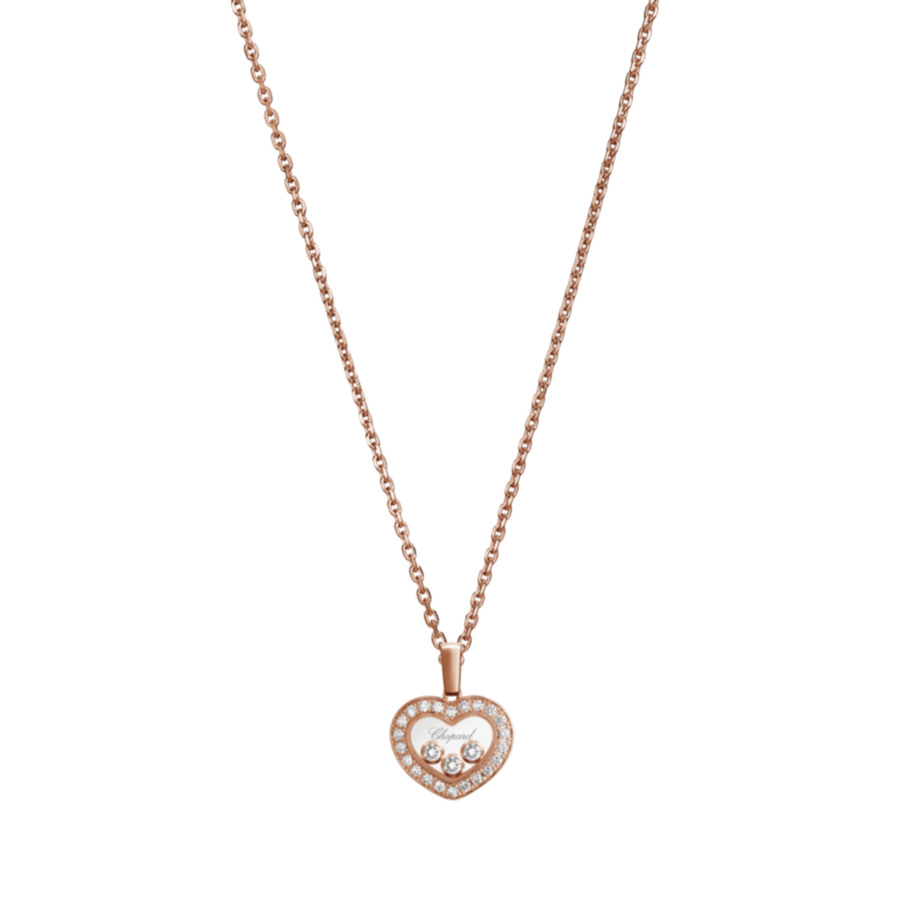 Happy Diamonds collier en or rose avec pendentif en forme de coeurs sertie de 22 diamants et 3 diamants mobiles