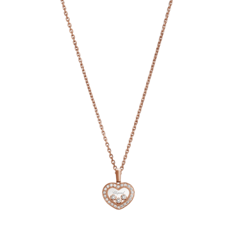 Chopard - Happy Diamonds necklace in pink gold with pendant in the shape of hearts set with 22 diamonds and 3 moving diamonds