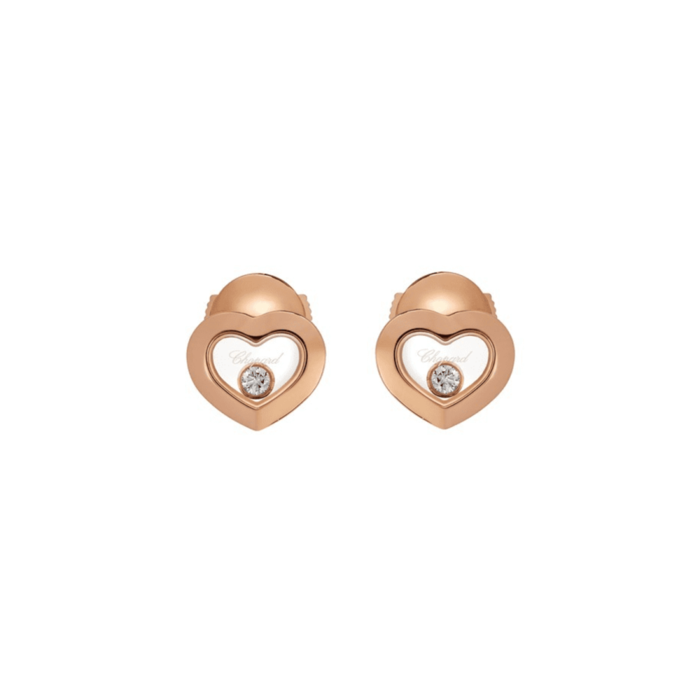 Happy Diamonds earrings in 750 pink gold, set with two mobile diamonds
