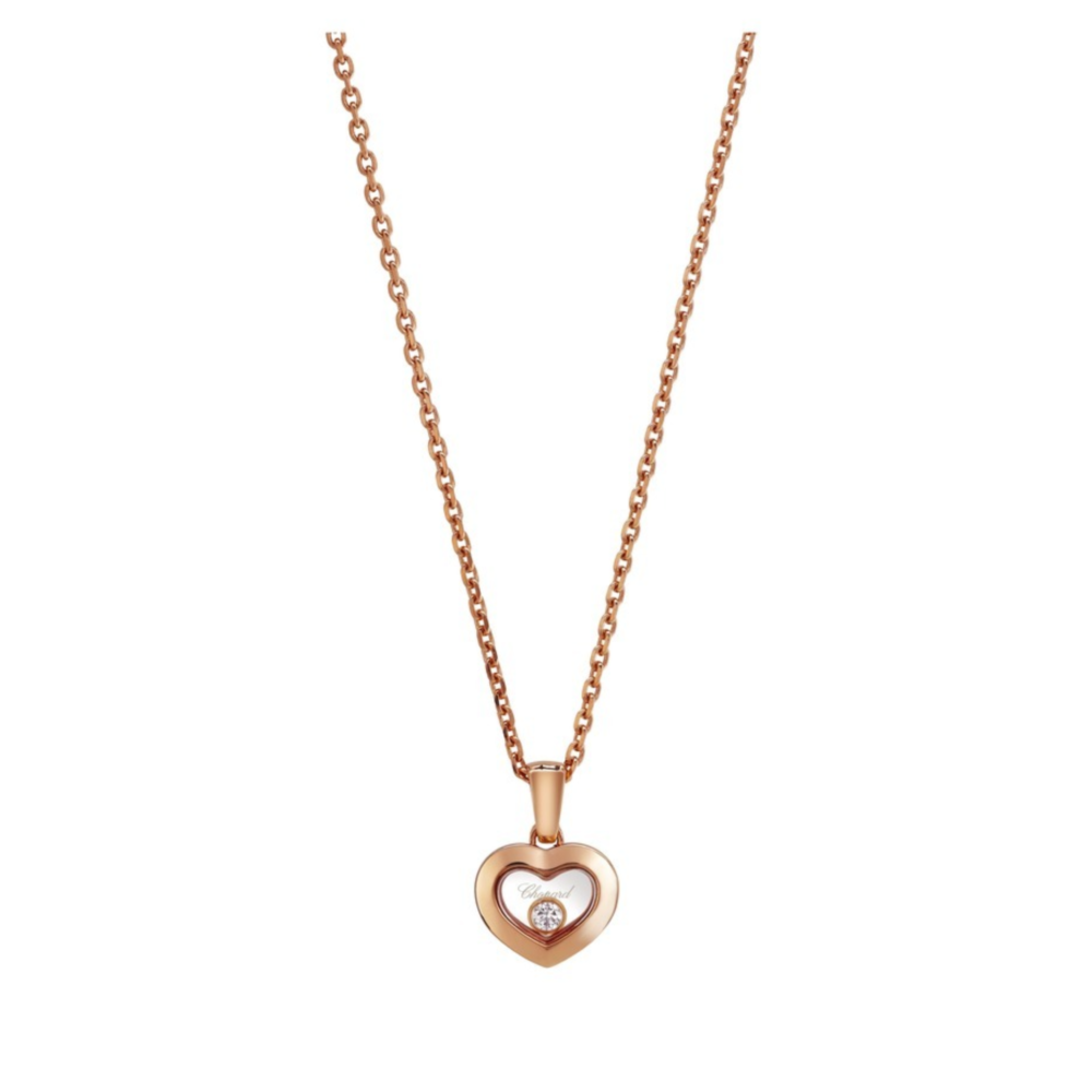 Happy Diamonds collier en or rose 750, pendentif coeur avec un diamant mobile