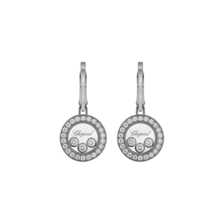 Chopard - Happy diamonds boucles d’oreilles pendantes en or blanc serties de 44 diamants et 6 diamants mobiles
