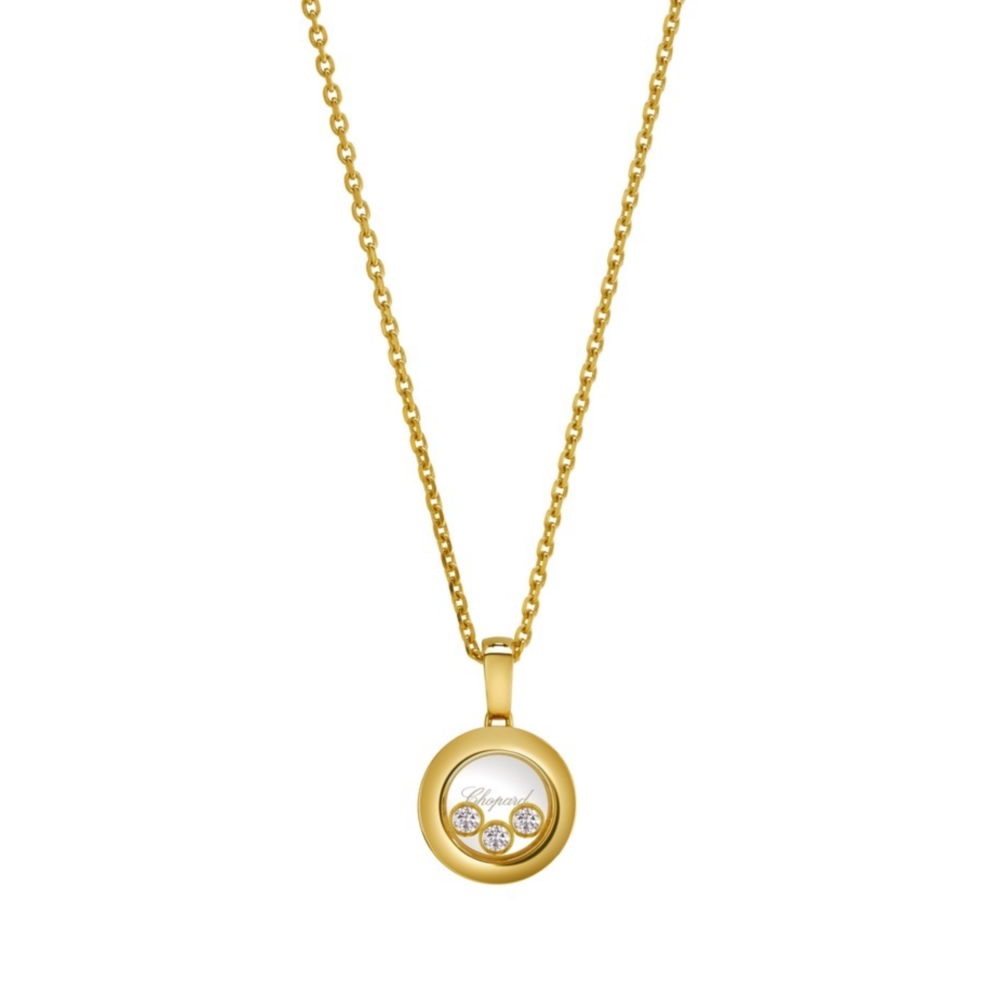 Happy Diamonds collier en or jaune 750, pendentif rond avec 3 diamants mobiles