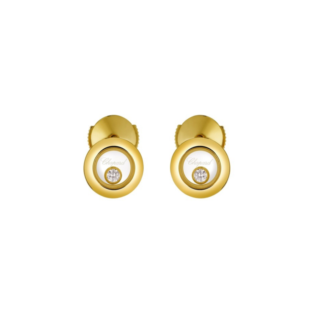 Happy Diamonds clous d’oreilles en or jaune 750 avec deux diamants mobiles