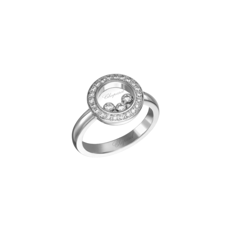 Chopard - Happy Diamonds white gold ring set with diamonds and three mobile diamonds