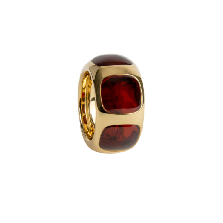 Pomellato - Bisanzio ring in pink gold with 3 square garnets