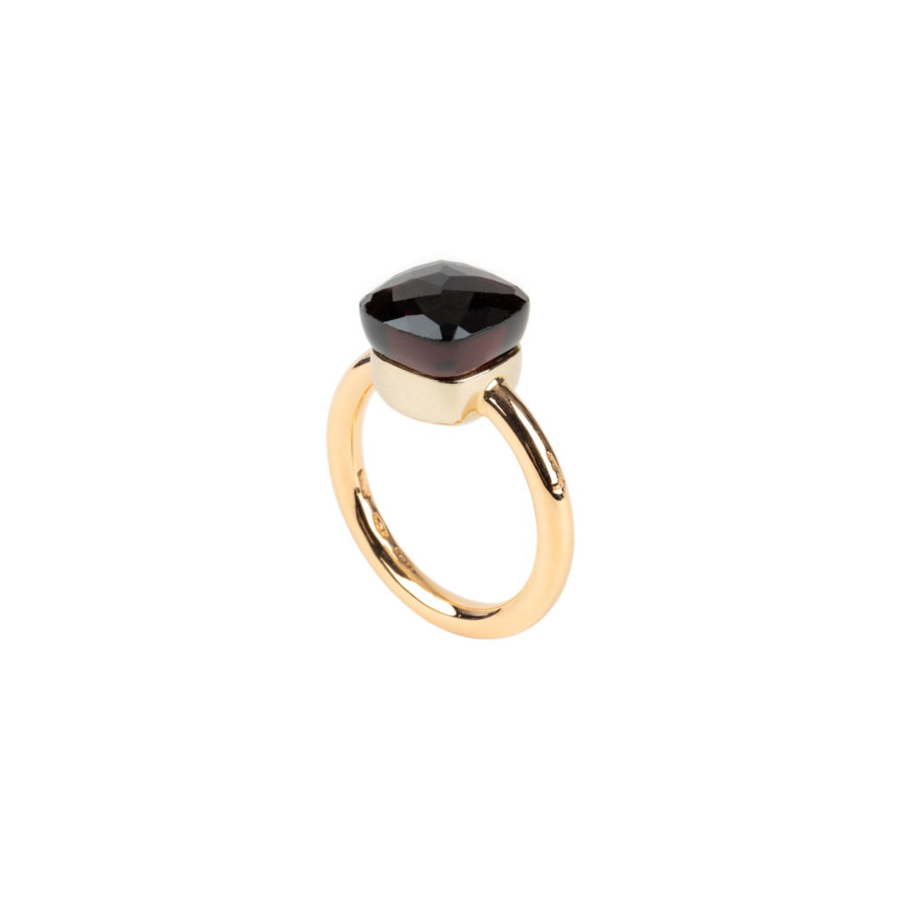 Nudo ring in pink gold and white gold with garnet