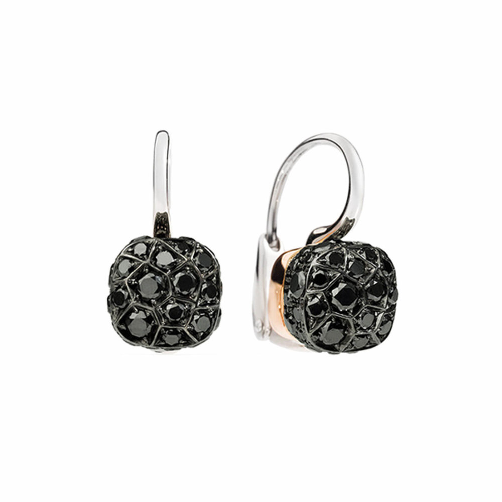 Nudo boucles d’oreilles dormeuses en or blanc et or rose sertie de diamants noir