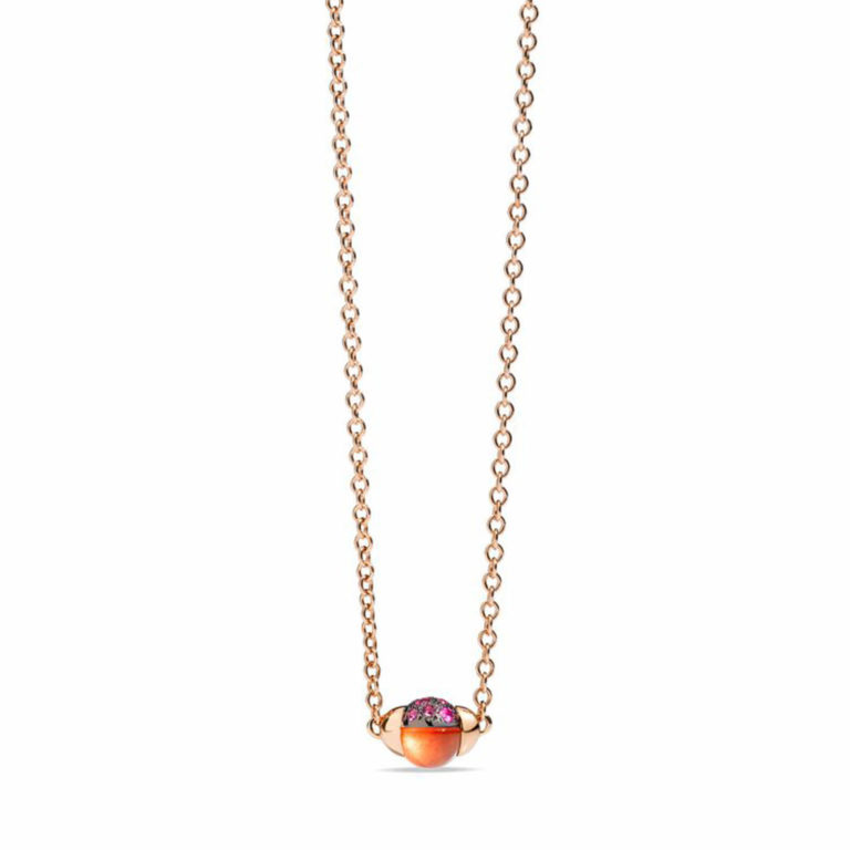 Pomellato - Collier en or rose maille forçat avec un pendentif serti d’un grenat et saphirs roses