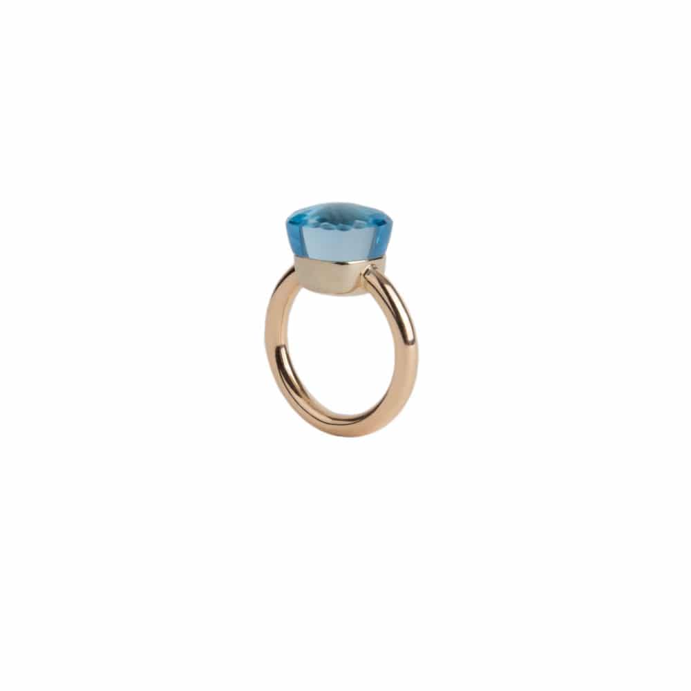 Nudo bague en or rose 750 avec topaze bleue