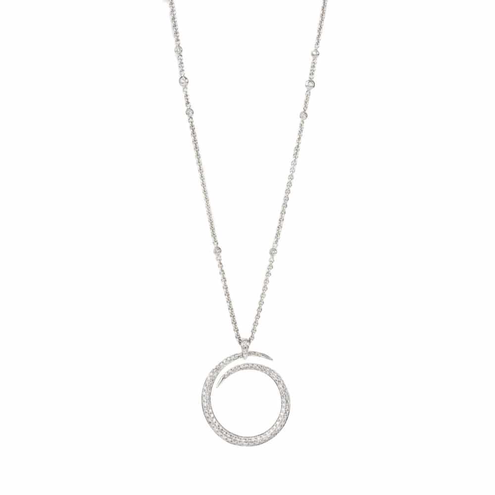 Chaine en or blanc 750 serti clos de diamant et pendentif serti de diamants