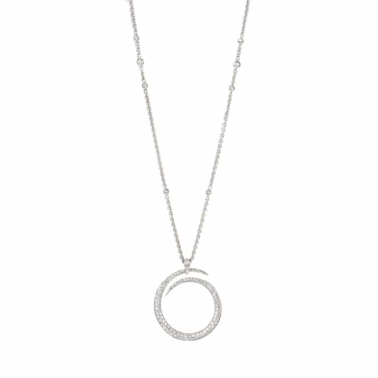 Rivoir - Chaine en or blanc 750 serti clos de diamant et pendentif serti de diamants
