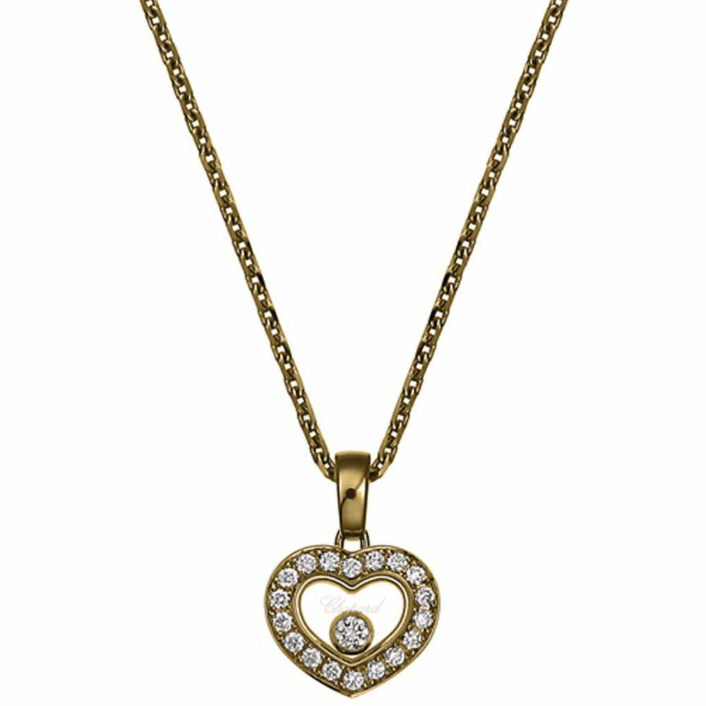 Happy Diamonds collier en or jaune 750, pendentif en forme de cœur sertie de 18 diamants et un diamant mobile