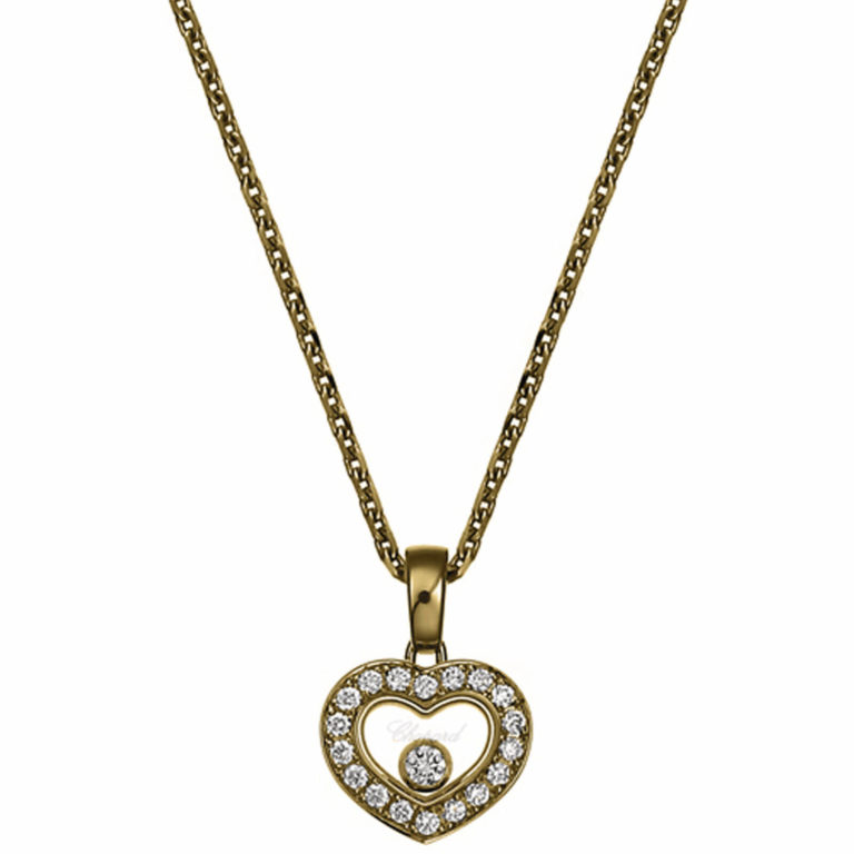 Chopard - Happy Diamonds collier en or jaune 750, pendentif en forme de cœur sertie de 18 diamants et un diamant mobile