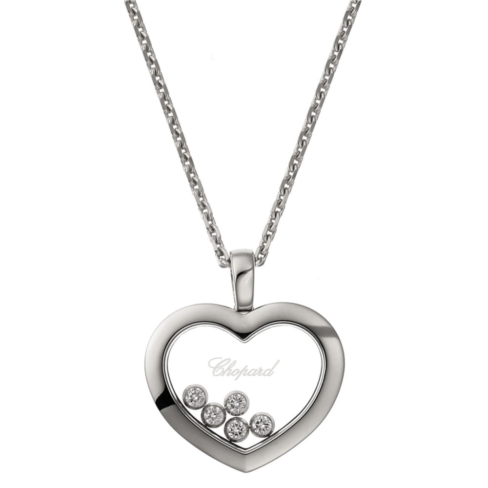 Happy Diamonds collier en or blanc 750, pendentif en forme de coeur avec 5 diamants mobiles