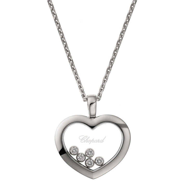 Chopard - Happy Diamonds necklace in 750 white gold, heart-shaped pendant with 5 moving diamonds