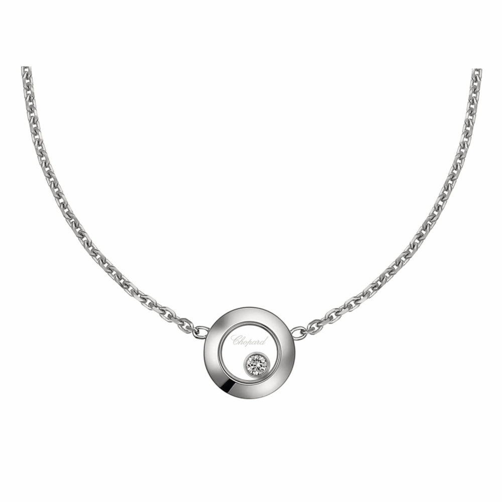 Happy Diamonds collier en or blanc 750, pendentif rond avec un diamant