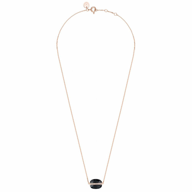 Morganne Bello - Aurora necklace in pink gold, onyx cushion set with a pink gold diamond barrette