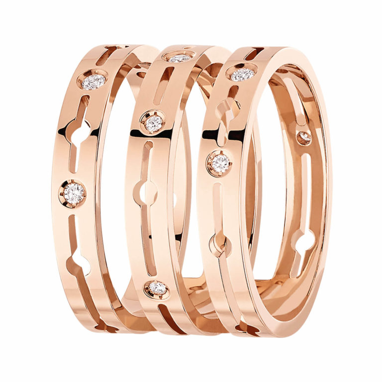 Dinh Van - Bague Pulse 3 rangs en or rose sertie de diamants