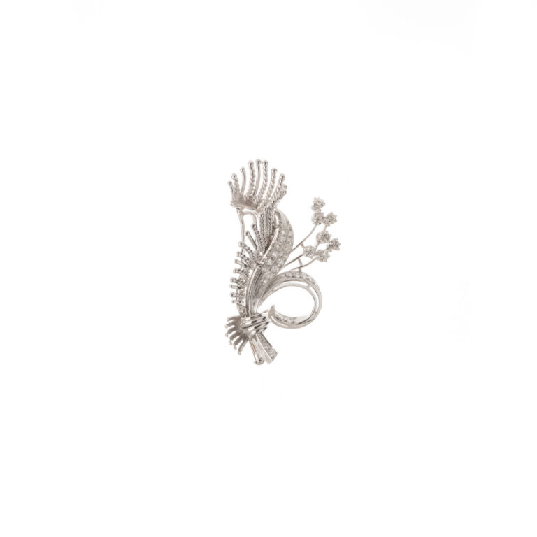 Vintage Jewelry - Vintage brooch in 750 white gold, floral motif set with 27 8/8 cut diamonds and 7 brilliant cut diamonds
