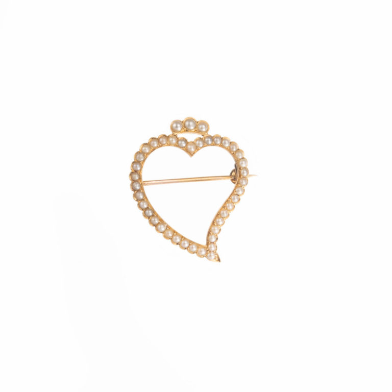 Bijoux Vintage - Vintage broche en or rose ornée de perles