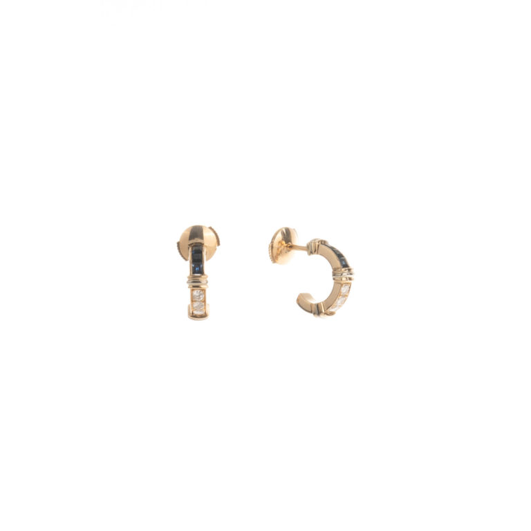 Cartier - Boucles d’oreilles demi créoles en or jaune 750 serties de 6 saphirs et 6 diamants