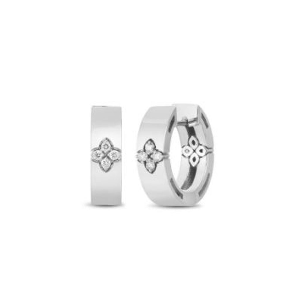 Love in Verona Créoles en or blanc 750 polie avec 8 diamants et 2 rubis