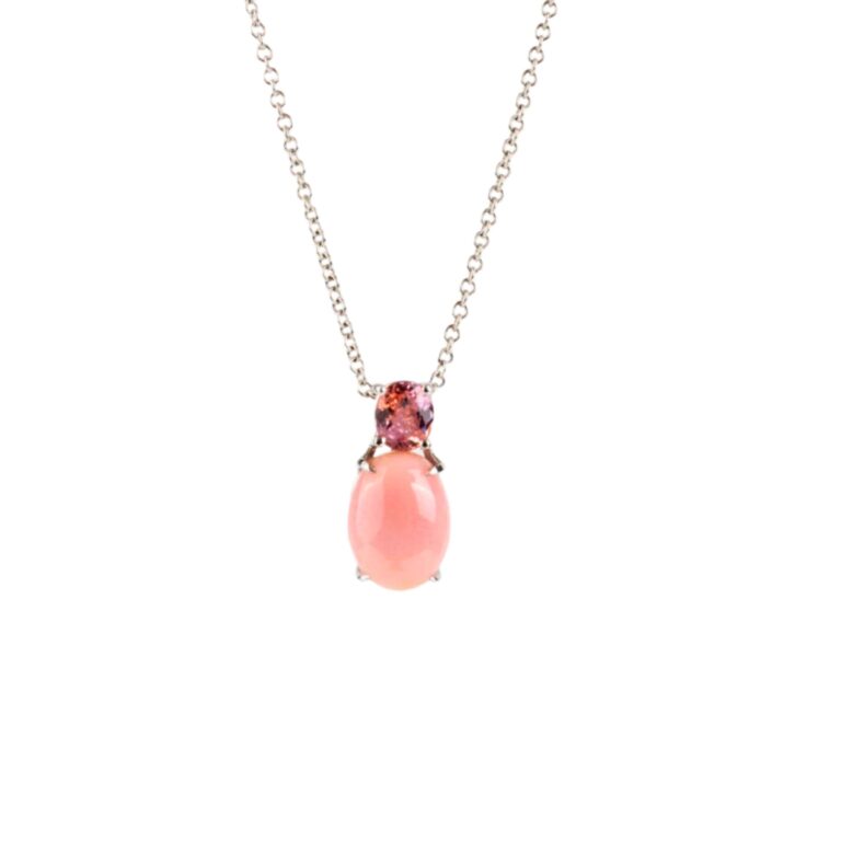 Lionel Meylan Créations - Collier en or blanc et pendentif serti d’un saphir rose orangé