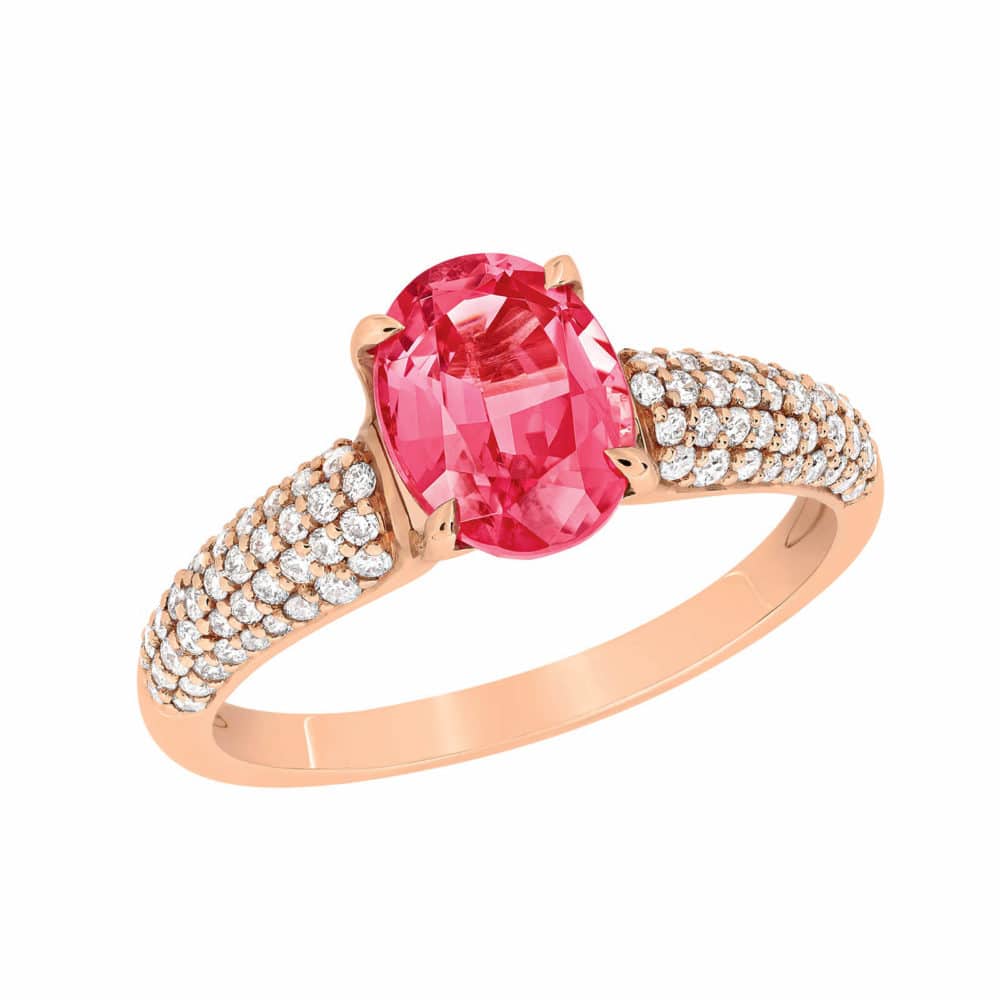 Pink gold ring set with a pink-red spinel