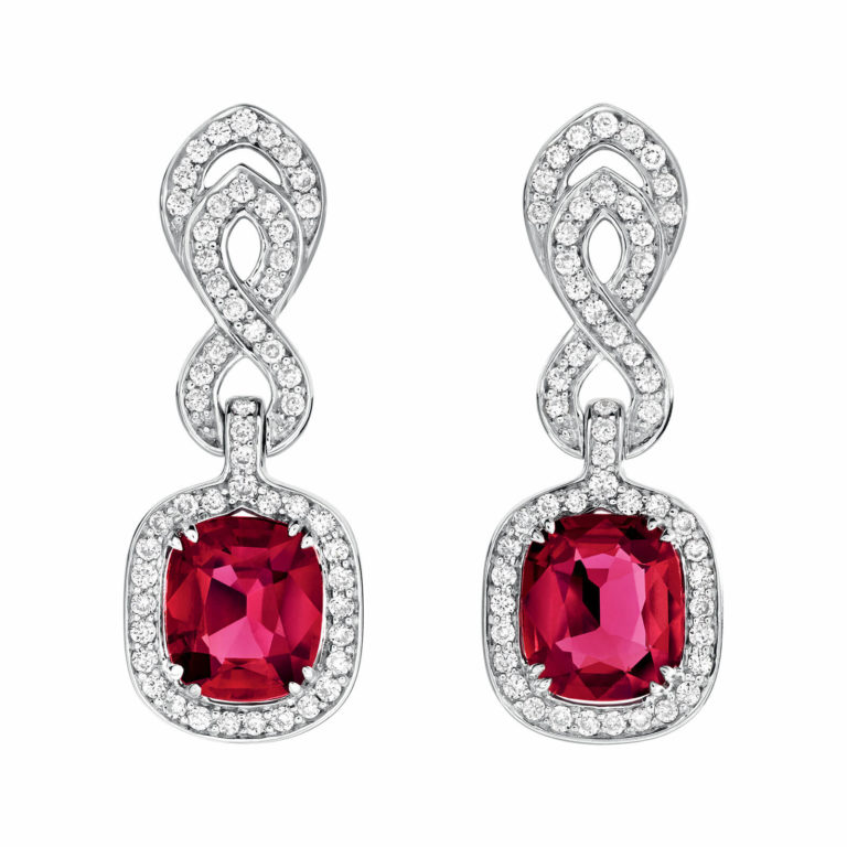 Lionel Meylan Créations - White gold pendant earrings set with rubies