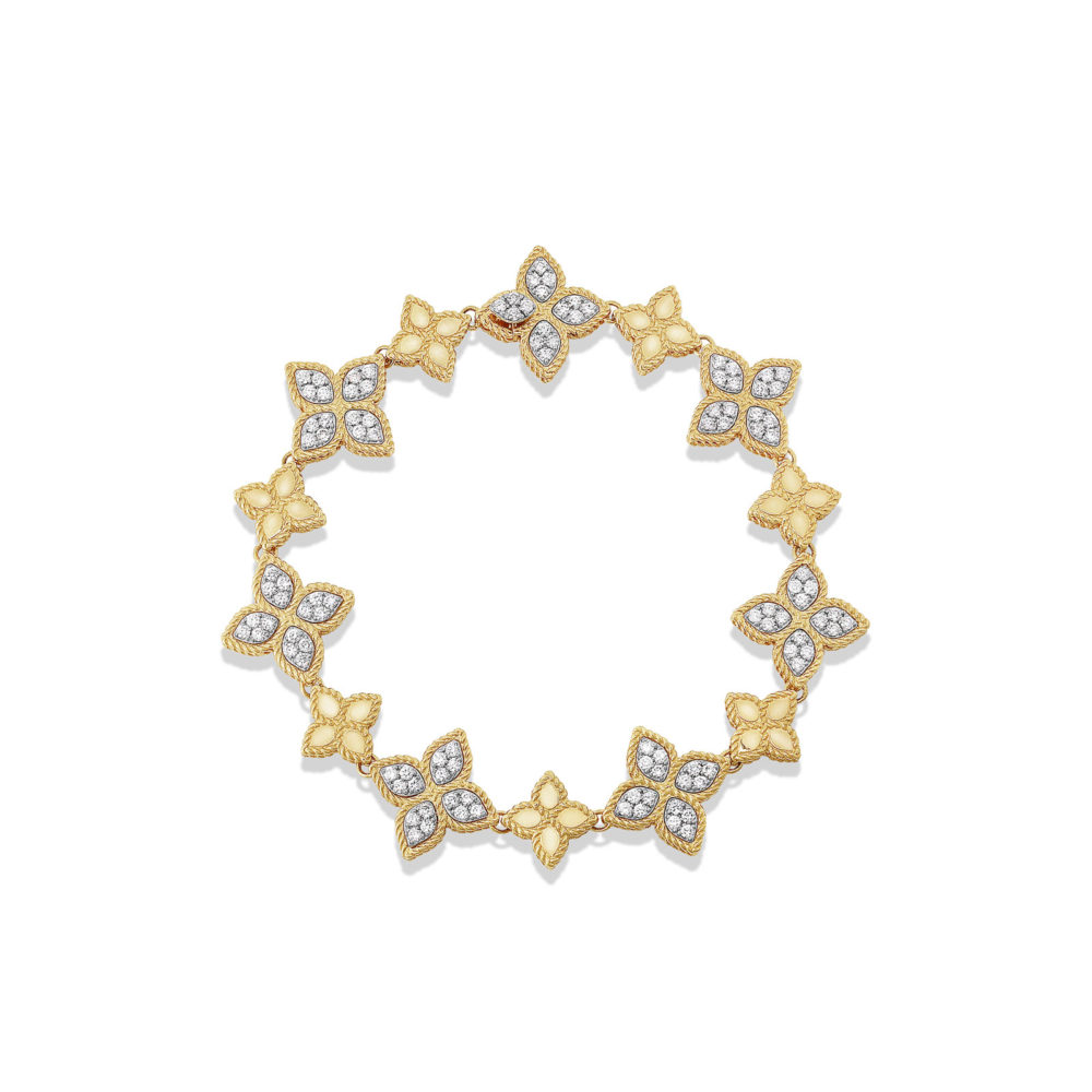 Fleur de princesse bracelet en or jaune 750 avec des motifs fleurs sertis de diamants