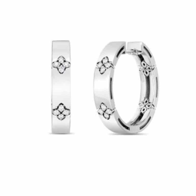 Roberto Coin - Love in Verona créole en or blanc 750 serties de 16 diamants et 2 rubis